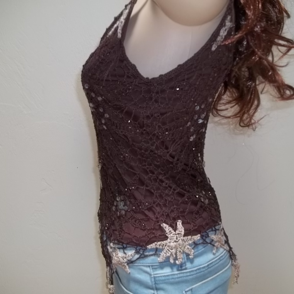 Zeva Netted Sequin Sleeveless Womens' Top-Small - Picture 6 of 8